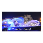 Blue fountain at night custom photo card