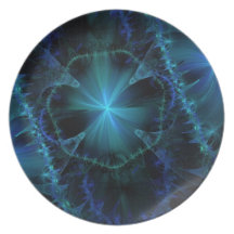 Blue Fractal Pattern Party Plates