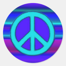 Blue Fractal & Peace Sign Round Stickers