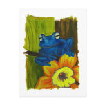 Blue frog relaxing on flower and tree branch postcards