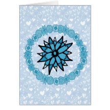 Blue Funky Flowers Greeting Cards