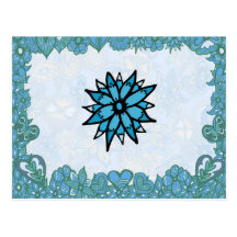 Blue Funky Flowers Post Cards