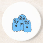 Blue ghosts on white drink coaster