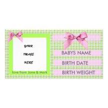 BLUE  GINGHAM BIRTH ANNOUNCEMENT CUSTOMIZED PHOTO CARD