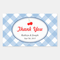 Blue gingham country picnic red cherry wedding stickers