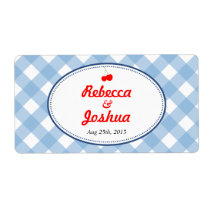 Blue gingham country rustic wedding favour tag labels