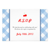 Blue gingham country rustic wedding response invitations