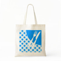 Blue Gingham & Cutlery Canvas Bag