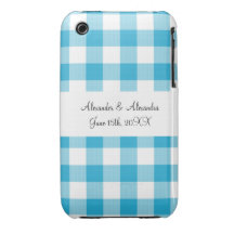 Blue gingham pattern wedding favours Case-Mate iPhone 3 cases