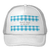 Blue gingham pattern wedding favours hats