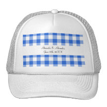 Blue gingham pattern wedding favours hats