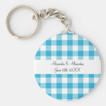 Blue gingham pattern wedding favours key chain