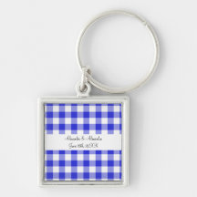 Blue gingham pattern wedding favours key chain