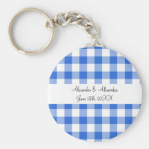Blue gingham pattern wedding favours keychains
