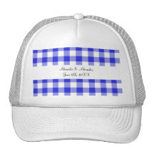 Blue gingham pattern wedding favours mesh hats
