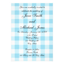 Blue gingham pattern wedding invitations