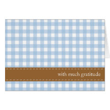 Blue gingham ribbon custom photo thank you card