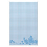 Blue Gingham Rose Stationery