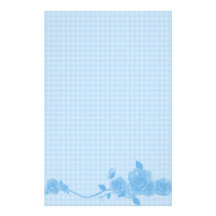 Blue Gingham Rose Stationery