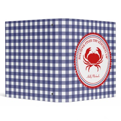 Blue Gingham With Red Crab Recipe Binder by JillsPaperie