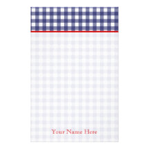 Blue Gingham With Red Personalized Stationery