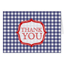 Blue Gingham With Red - Thank You Card