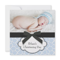 Blue Giraffe Baby Boy Photo Christening Announcements