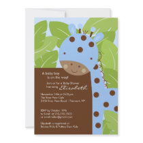 Blue Giraffe Boy Baby Shower Invitation
