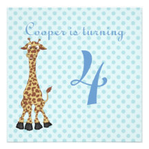 Blue Giraffe Polka Dot Birthday Invitation