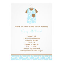 Blue Giraffe Print Baby Shower Invitations