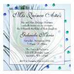 Blue Glam Peacock Feather Quinceanera Birthday Personalized Invites