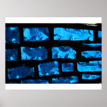 Blue glass chunks with black grout between them