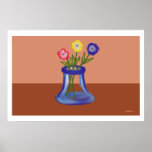 Blue Glass Vase with Flowers Print