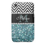 BLUE GLITTER BLACK CHEVRON MONOGRAMMED iPhone 3 COVERS