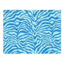 Blue Glitter Print Zebra Stripe Bling Pattern Post Cards