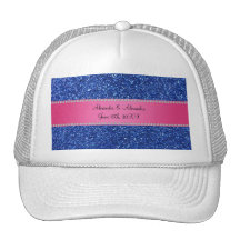 Blue glitter wedding favors trucker hats