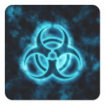 Blue Glow Biohazard Symbol Sticker
