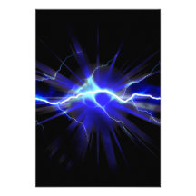 Blue glowing lightning or electricity custom invitation