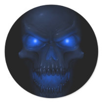 Blue Glowing Skull Round Stickers