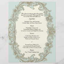 Blue Gold Cream Vintage Frame Wedding Menu Personalized Flyer