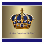 Blue Gold Crown Little Prince Boy Baby Shower Invitations