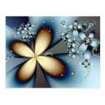 Blue Gold Cute Abstract Floral Post Card