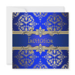 Blue Gold Damask Royal Blue Party Announcement