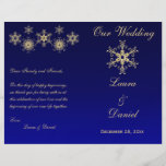 Blue, Gold Glitter Snowflakes Wedding Program Full Colour Flyer