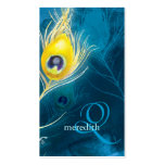 Blue Gold Peacock Feathers Monogram Business Cards