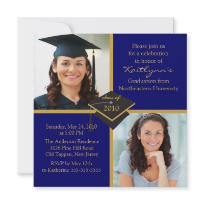 Blue & Gold Photo Graduation Invitation by celebrateitinvites