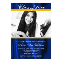 Blue Gold Satin Photo Graduation Announcement invitations