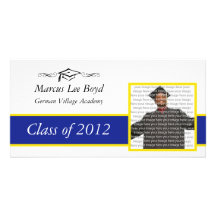 Blue & Gold School Graduation Photo Announcement Personalized Photo Card
