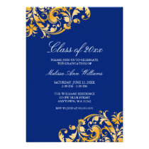 Blue Gold Swirl Graduation Party Announcement invitations