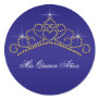 Blue Gold Tiara Sweet 15 16 Quinceana Label Round Stickers